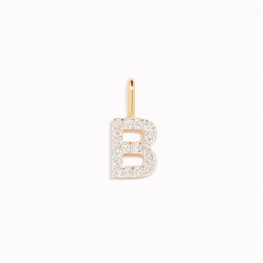 Diamond Initial Pendant 14k Gold - B with brilliant diamonds on a white background showcasing elegance and detail