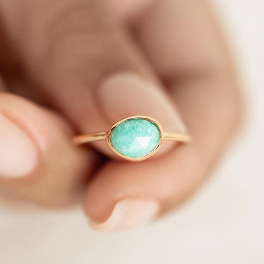 Amazonite gemstone ring in gold vermeil