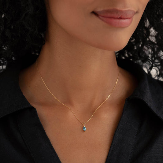 March Birthstone Pendant 14k Gold - Swiss Blue Topaz