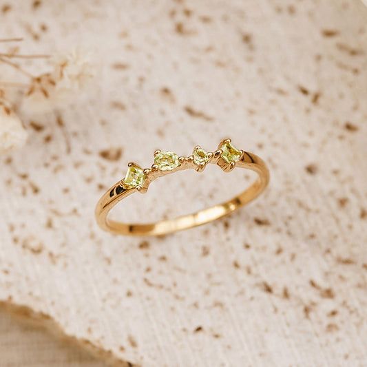 Peridot ring in gold vermeil with irregular gemstones