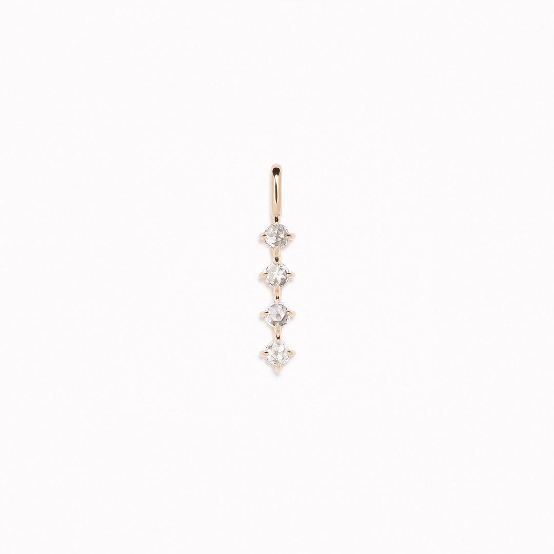Diamond Drop Pendant 14k Gold with four sparkling lab grown diamonds set in vertical drop design on white background