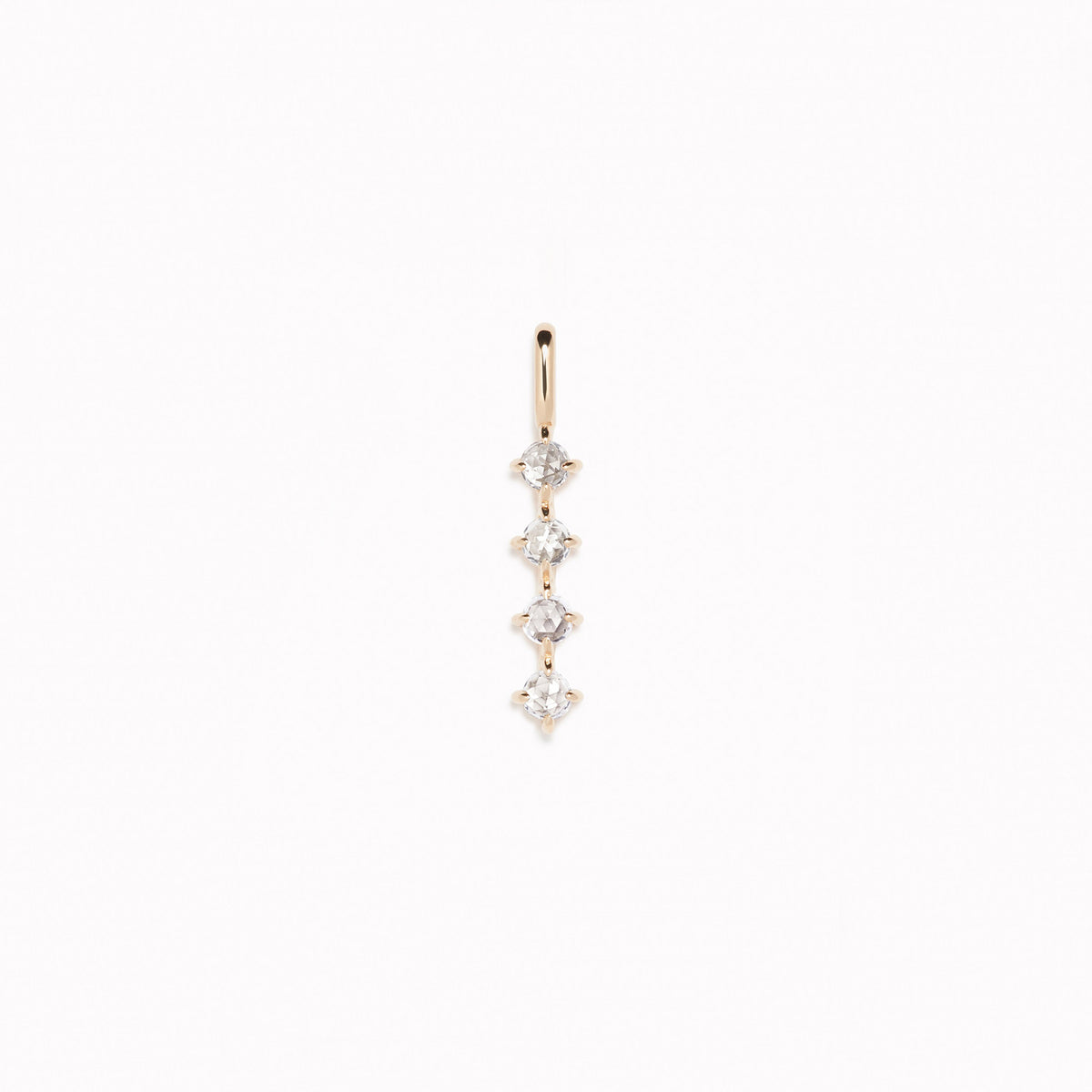 Diamond Drop Pendant 14k Gold with four sparkling lab grown diamonds set in vertical drop design on white background