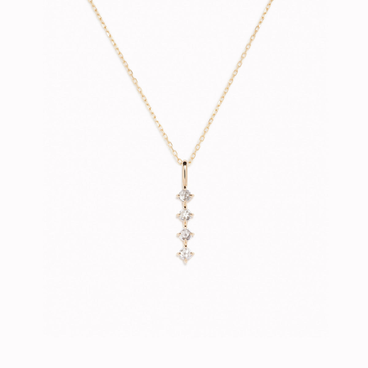 Diamond Drop Pendant 14k Gold featuring four brilliant lab grown diamonds on a delicate yellow gold chain