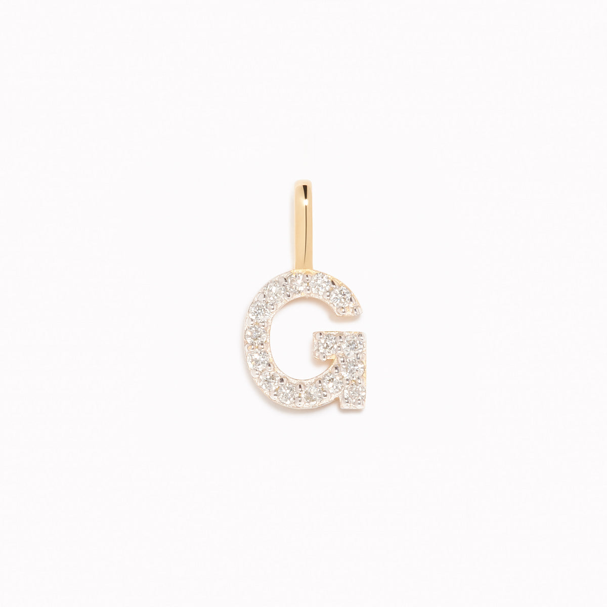 Diamond Initial Pendant 14k Gold - G with sparkling diamonds set in 14k gold on a white background
