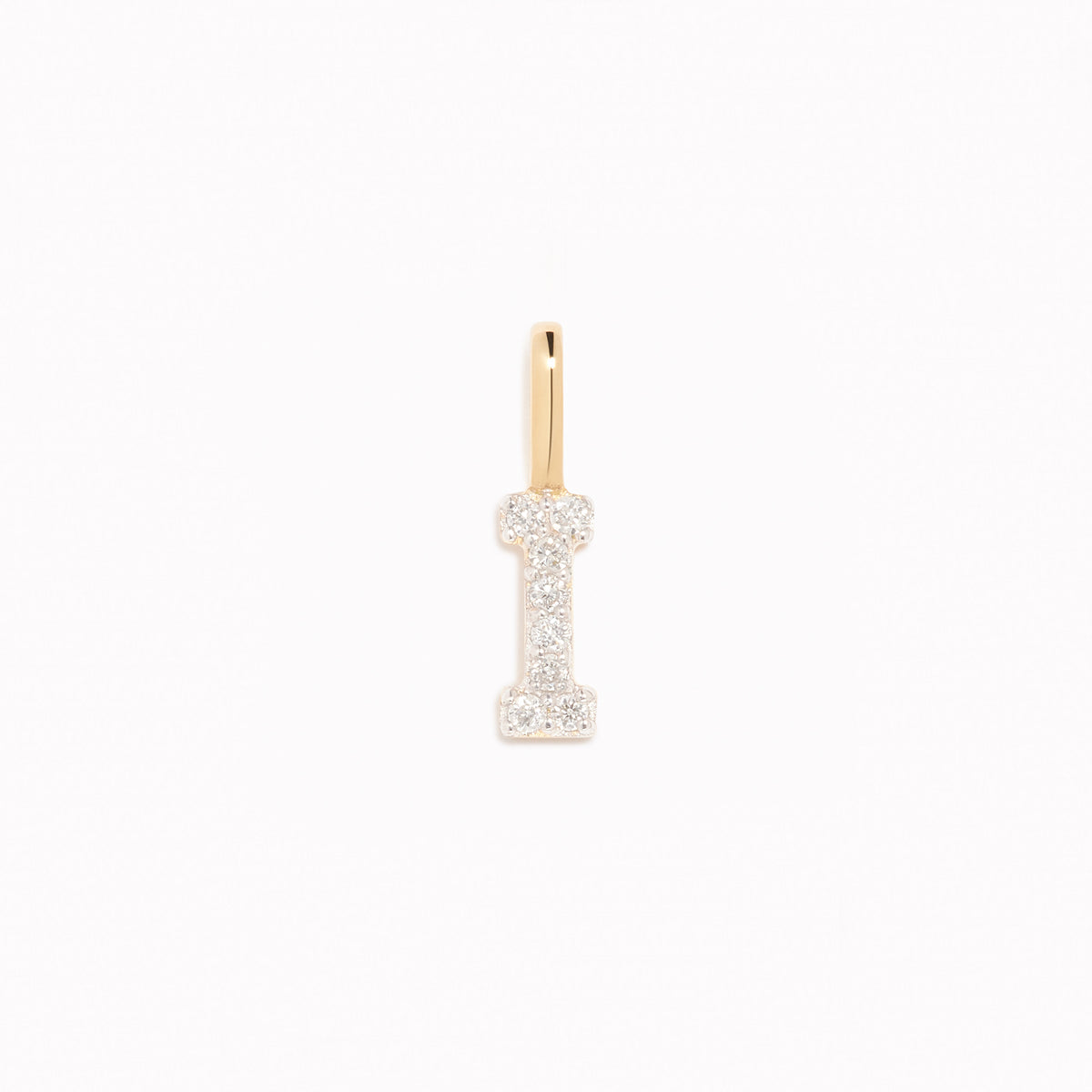 Diamond Initial Pendant 14k Gold - I with sparkling diamonds on a clean white background