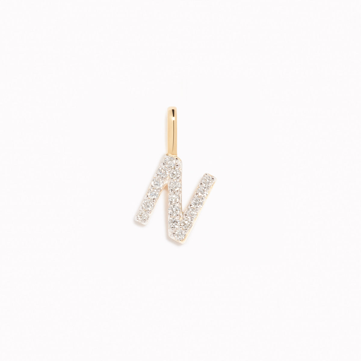Diamond Initial Pendant 14k Gold - N with sparkling diamonds on a white background, perfect for layering or gifting