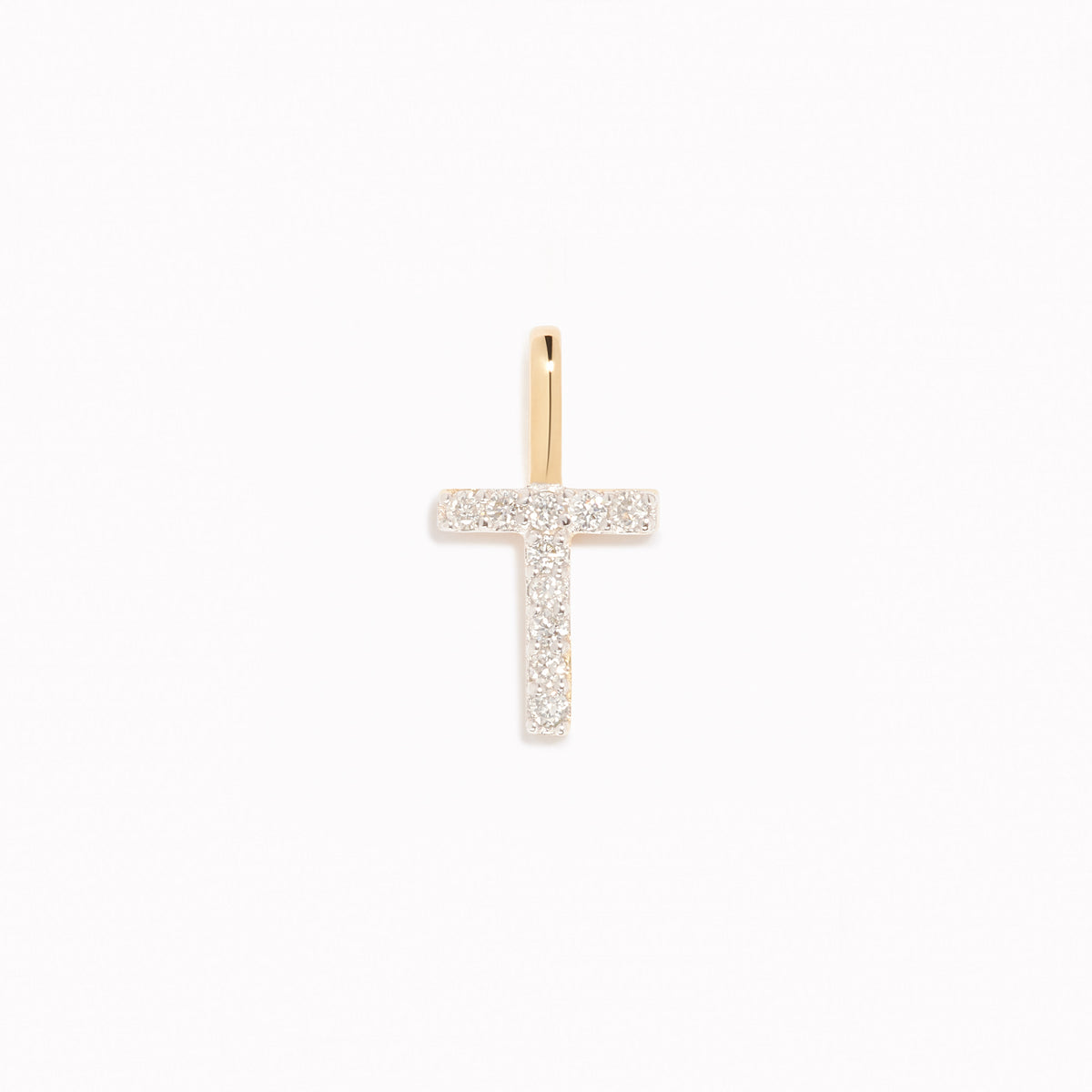 Diamond Initial Pendant 14k Gold - T with sparkling diamonds on a white background showing fine craftsmanship