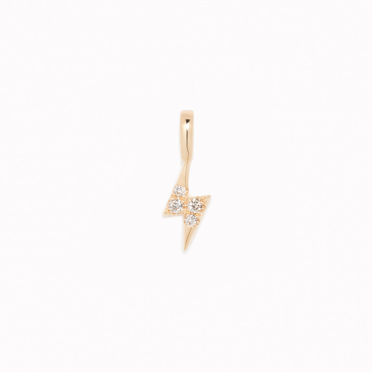 Diamond Lightning Bolt Charm 14k Gold with round diamonds set in yellow gold on a white background