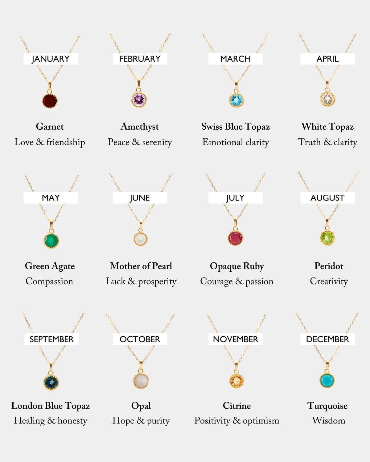 Gold necklaces with bezel set gemstones