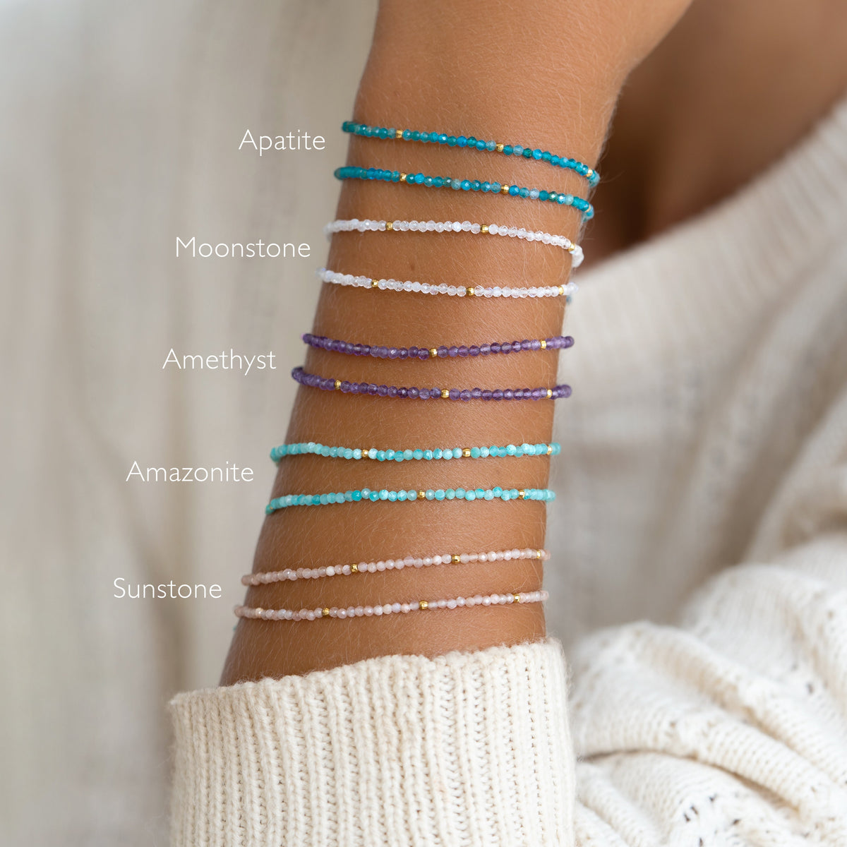 Layered bracelets with gemstones and gold vermeil beads