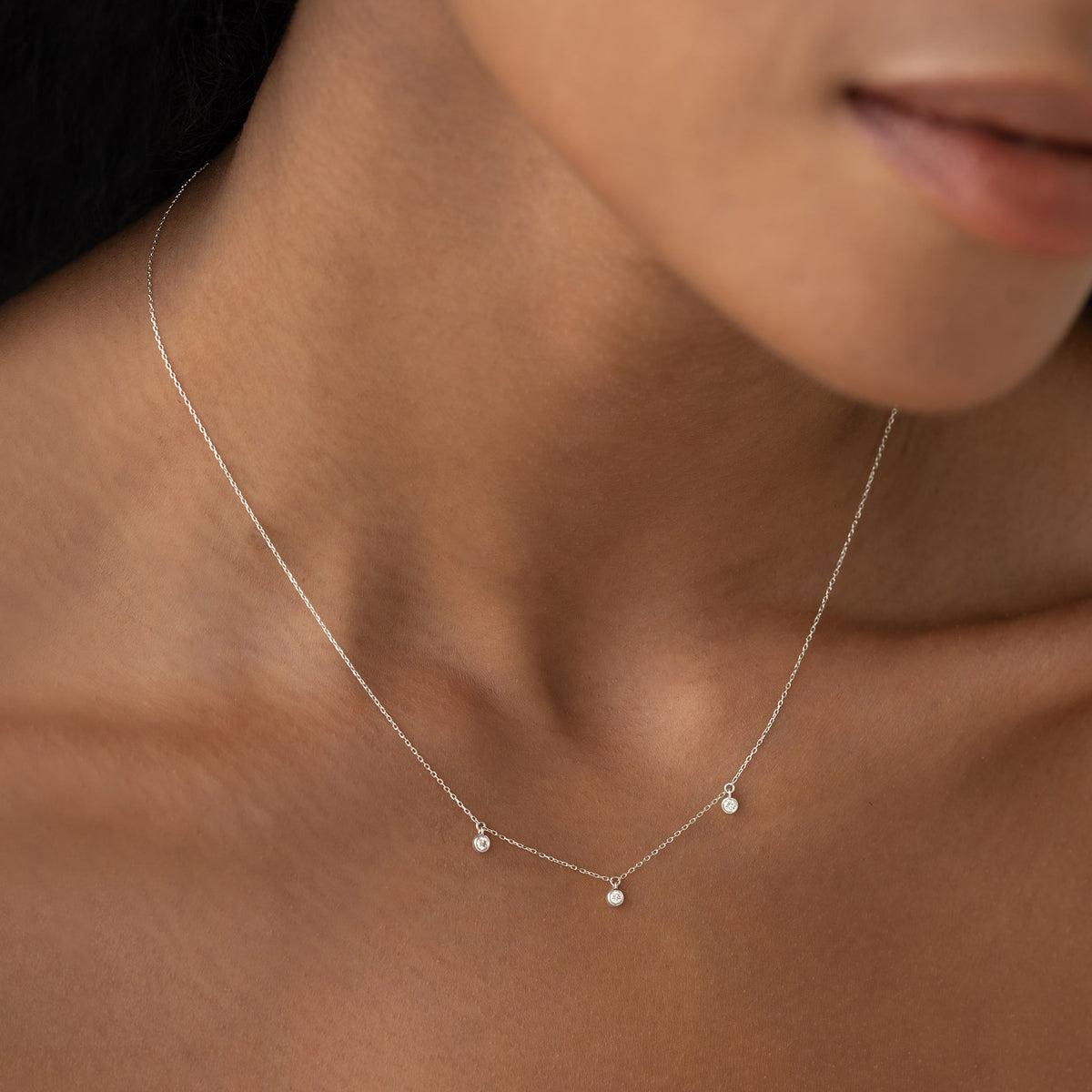 Lab Grown 3-Diamond Necklace White Gold - Eira