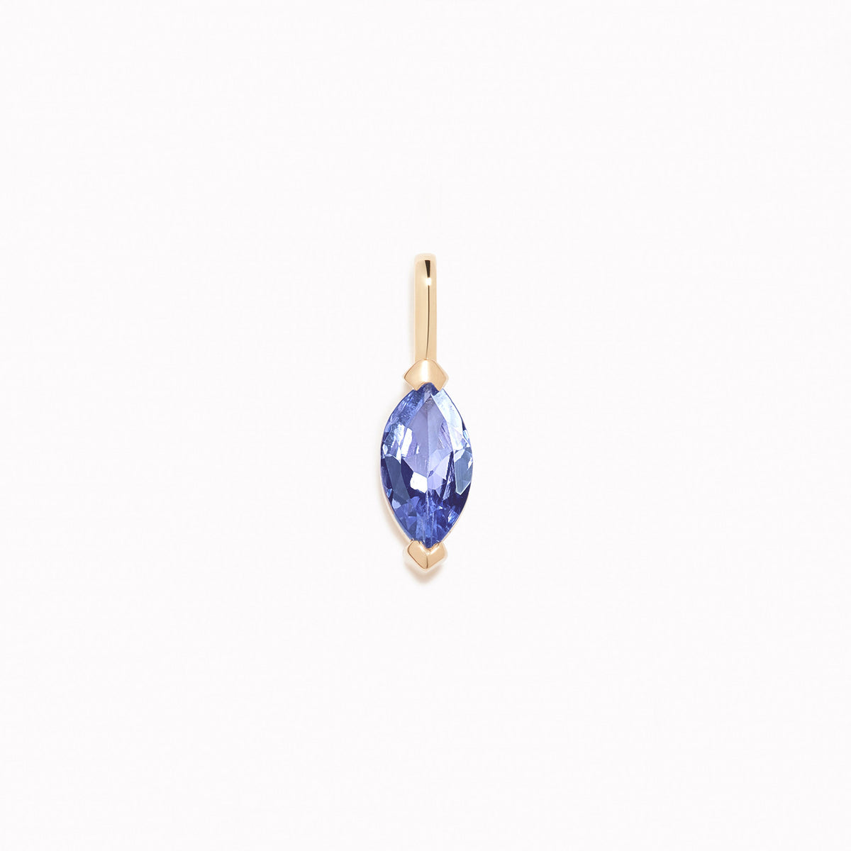 December Birthstone Pendant 14k Gold - Tanzanite marquise-cut gemstone set in a simple gold bezel on white background