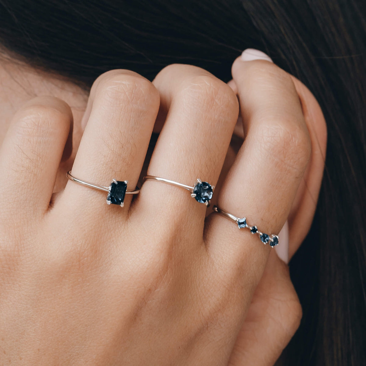 Sterling silver rings with london blue topaz gemstones