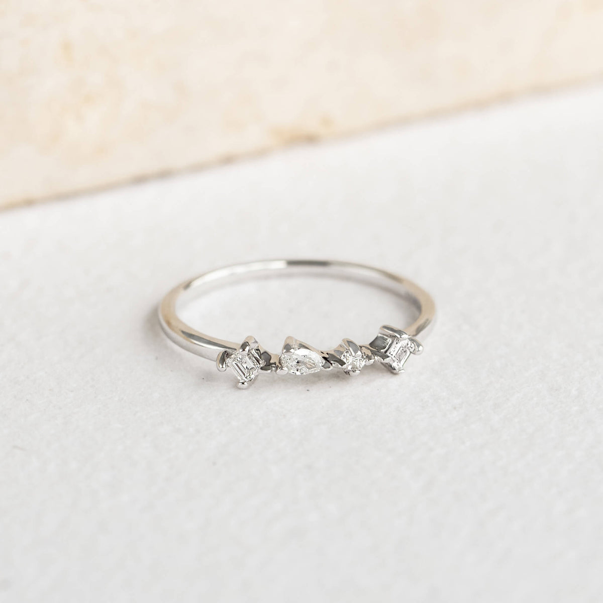 White gold diamond ring with irregular lab grown diamonds